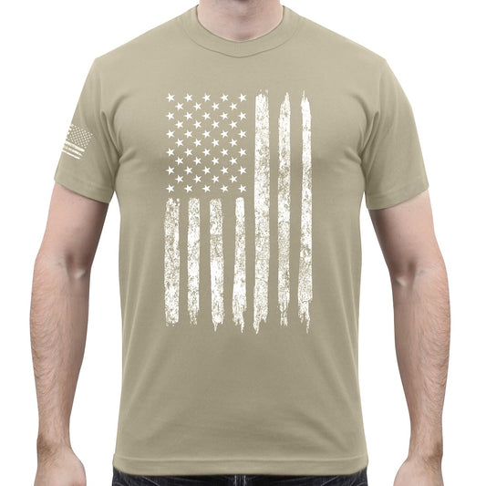 DISTRESSED US FLAG ATHLETIC FIT T-SHIRT - SAND