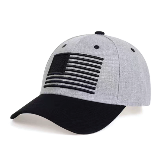 GRAY/BLACK EMBROIDERED US FLAG CAP