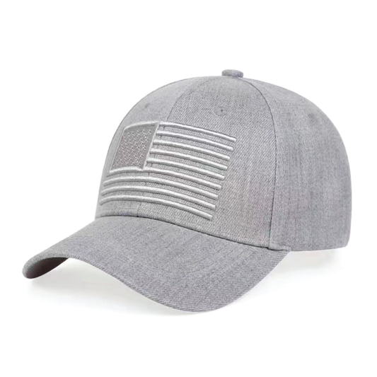 GRAY EMBROIDERED US FLAG CAP