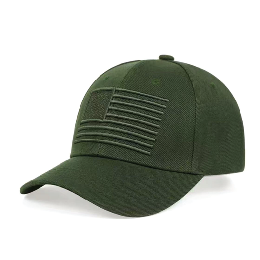 GREEN EMBROIDERED US FLAG CAP